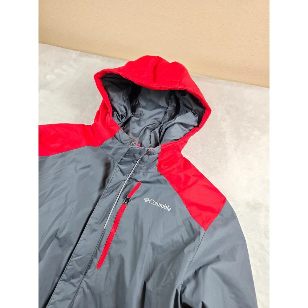 Columbia Jacket Kids XL 18/20 Gray Red Nylon Thick Insulation Hooded Puffer